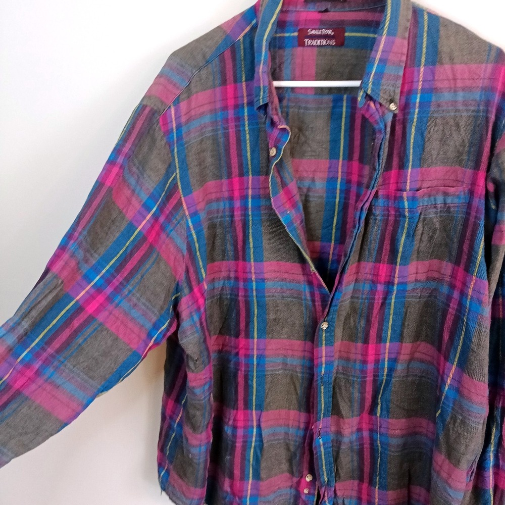 Savile Row Traditions Button Down Mens XL Purple Blue Plaid Cotton Excellent